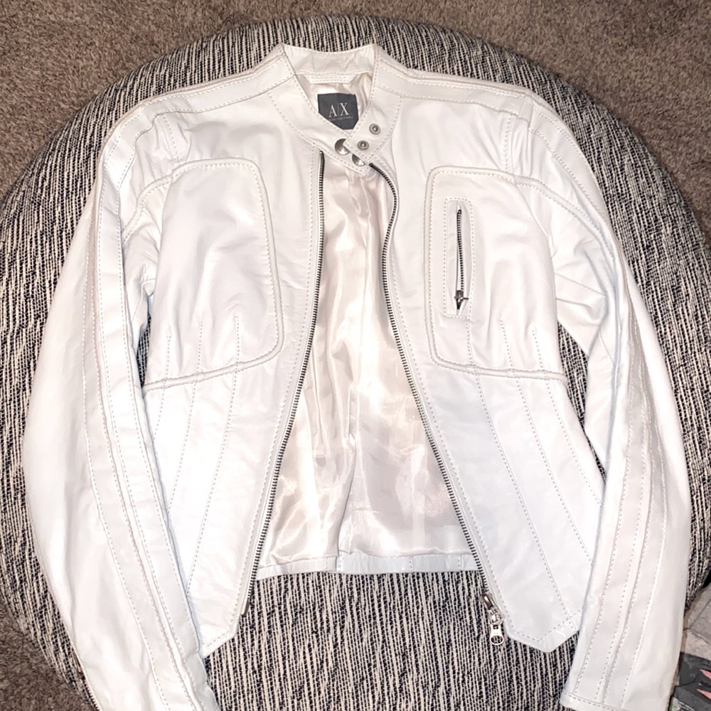 Armani X white leather jacket
